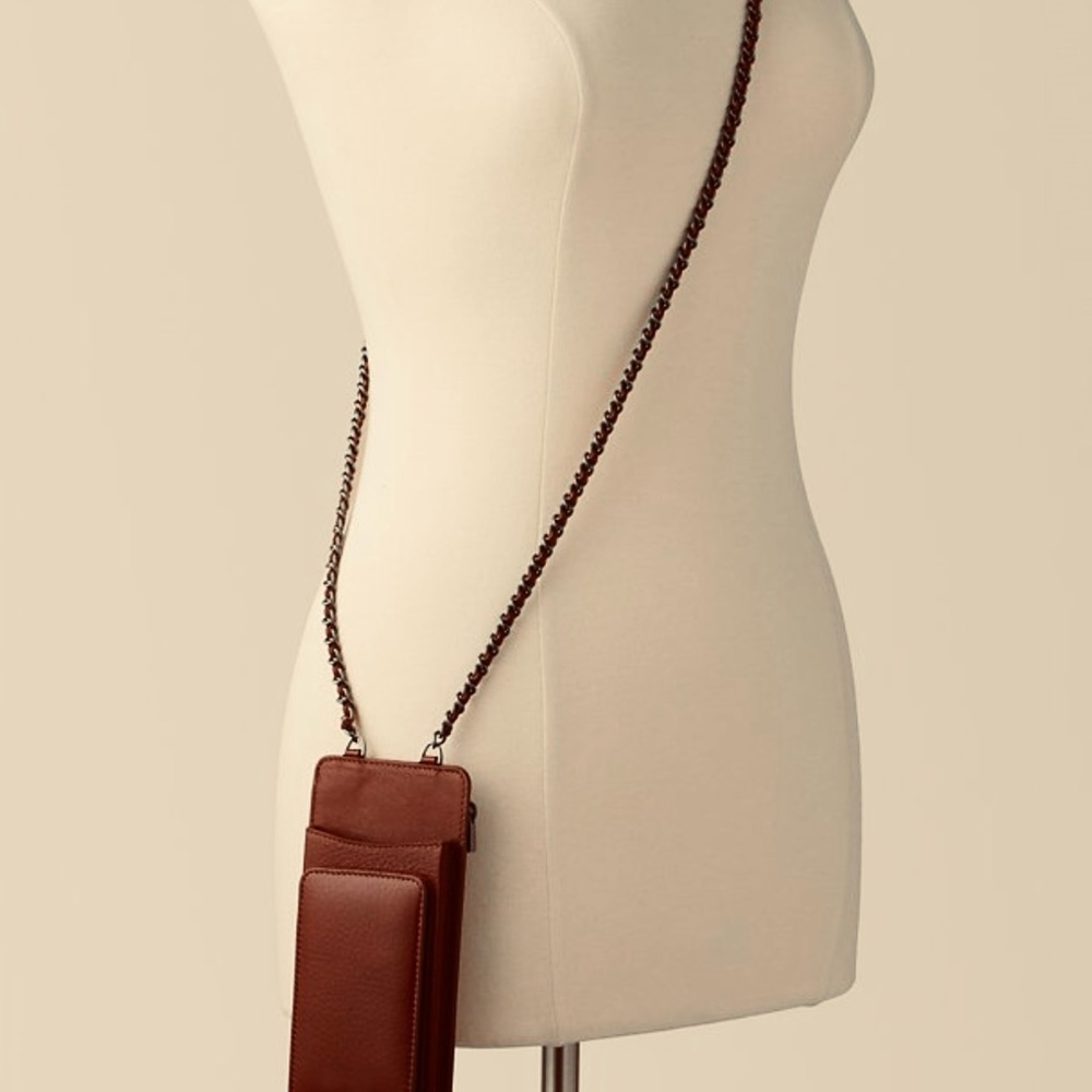 OVERLAND Elegant Brown Leather Crossbody Phone holder/wallet EUC